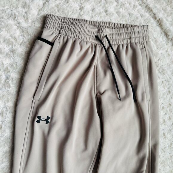 Under Armour UA Mens Fleece Loose Coldgear Sand Tan Beige Joggers Pants Sz Small - Picture 4 of 14